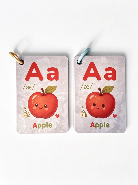 Two A for Apple phonics cards side by side, showing uppercase, lowercase and the /æ/ sound